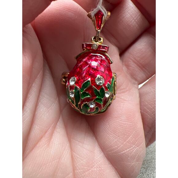 Vintage Faberge Style Egg Pendant Charm Locket Gold Plated Enameled Crystals - Picture 3 of 7